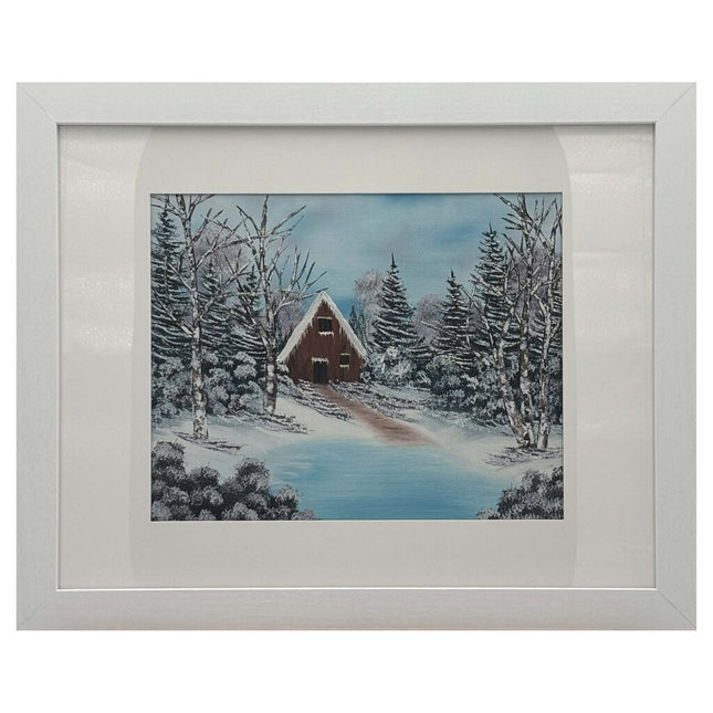 #214-9 Winter Cabin 11x14 white frame - 8x10 print
