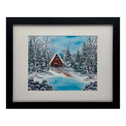 #214-11 Winter Cabin 11x14 black frame - 8x10 print