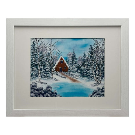 #214-12 Winter Cabin 11x14 white frame - 8x10 print