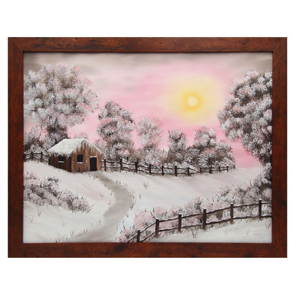 #206 Warm Winter Days II original oil on canvas 18"x24" with a brown frame