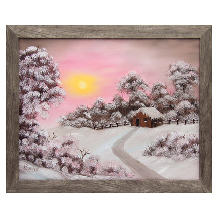 #205 Warm Winter Days original oil on canvas 16"x20" with a gray frame