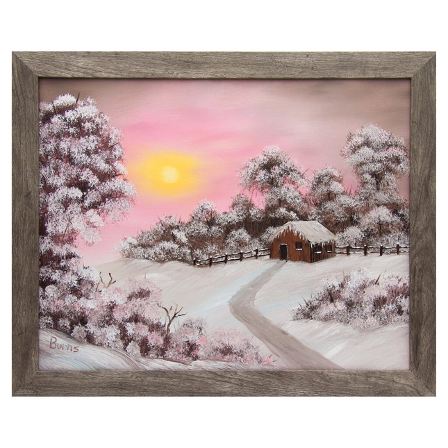 #205 Warm Winter Days original oil on canvas 16"x20" with a gray frame