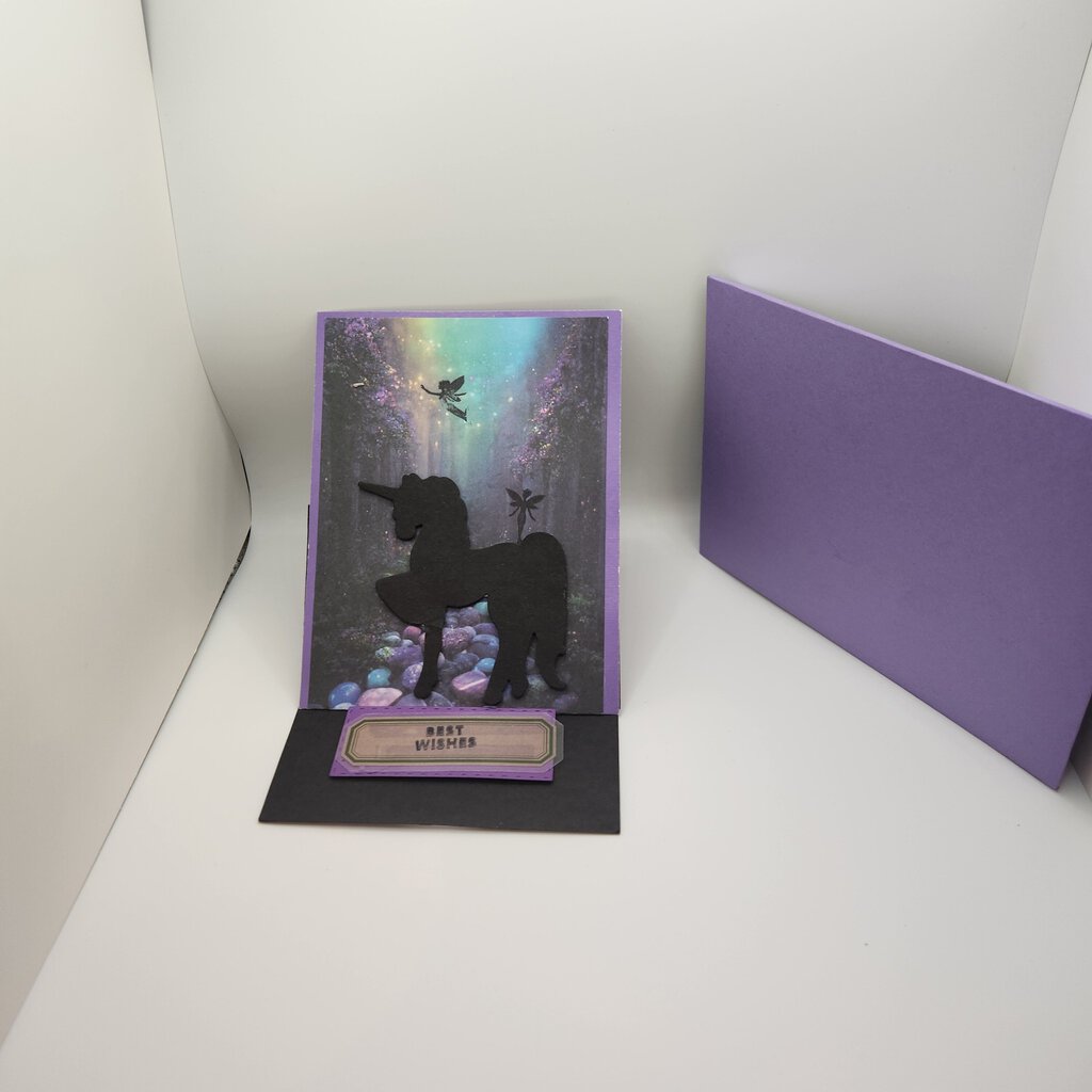 Fairy Easel Card Sillouette Unicorn with Fairy Rider