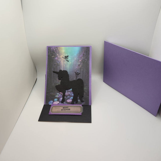 Fairy Easel Card Sillouette Unicorn with Fairy Rider