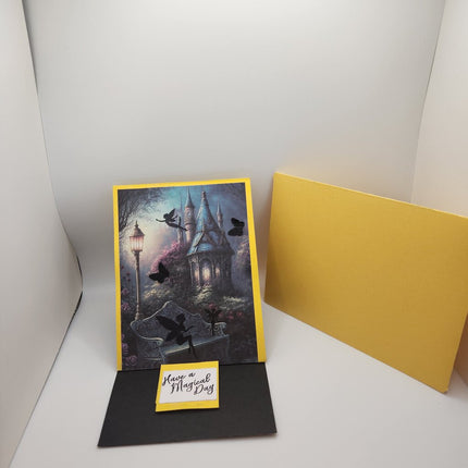 Fairy Easel Card Sillouette Fairies on bench/Castle