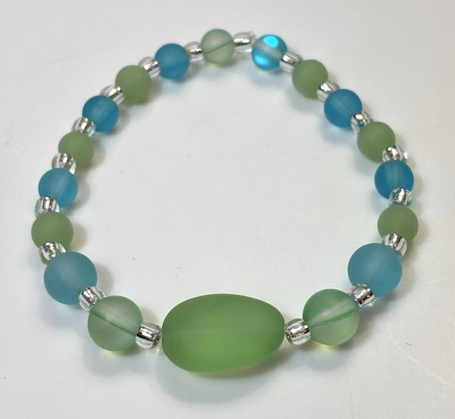 Tumbled Sea Glass Bracelet - light green & aqua