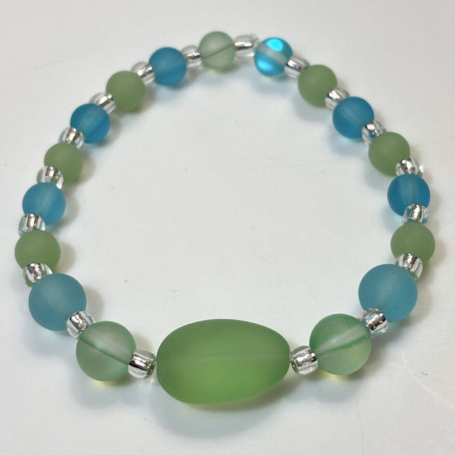 Tumbled Sea Glass Bracelet - light green & aqua