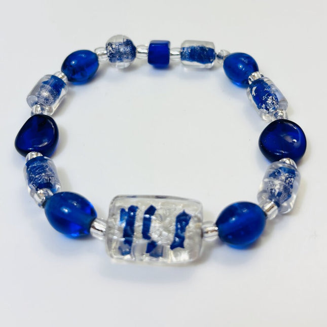Venetian Glass Bracelet - Cobalt/Silver