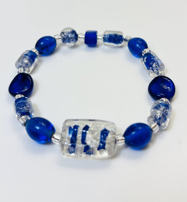 Venetian Glass Bracelet - Cobalt/Silver
