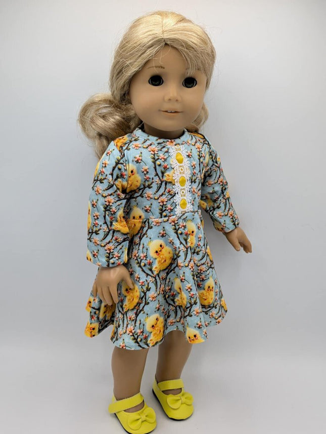 Dress with yellow chicks and yellow shoes