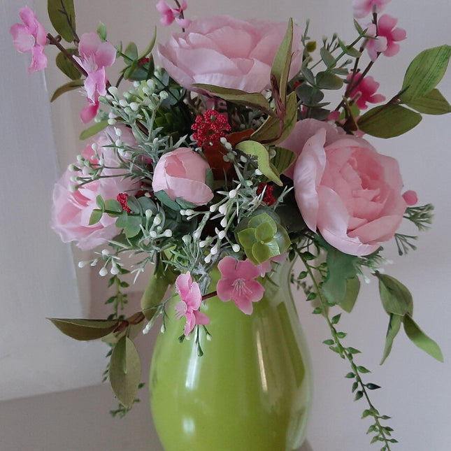486-green vase of pinks