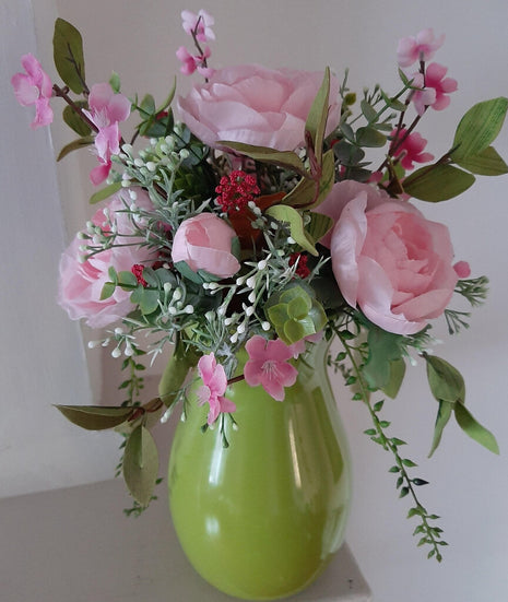486-green vase of pinks