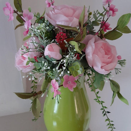 486-green vase of pinks