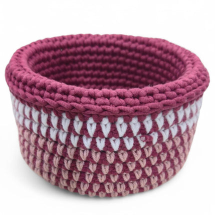 Crochet Basket - Jam w/ pink and white