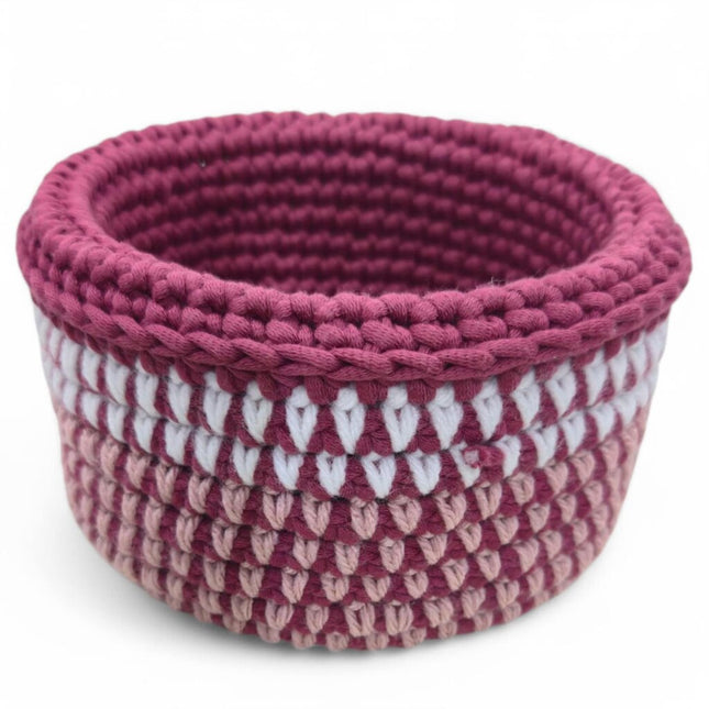 Crochet Basket - Jam w/ pink and white