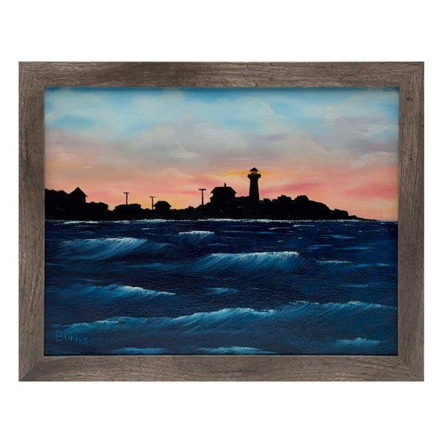 #217 Nubble Light Sunrise I 11x14 original oil on canvas gray frame