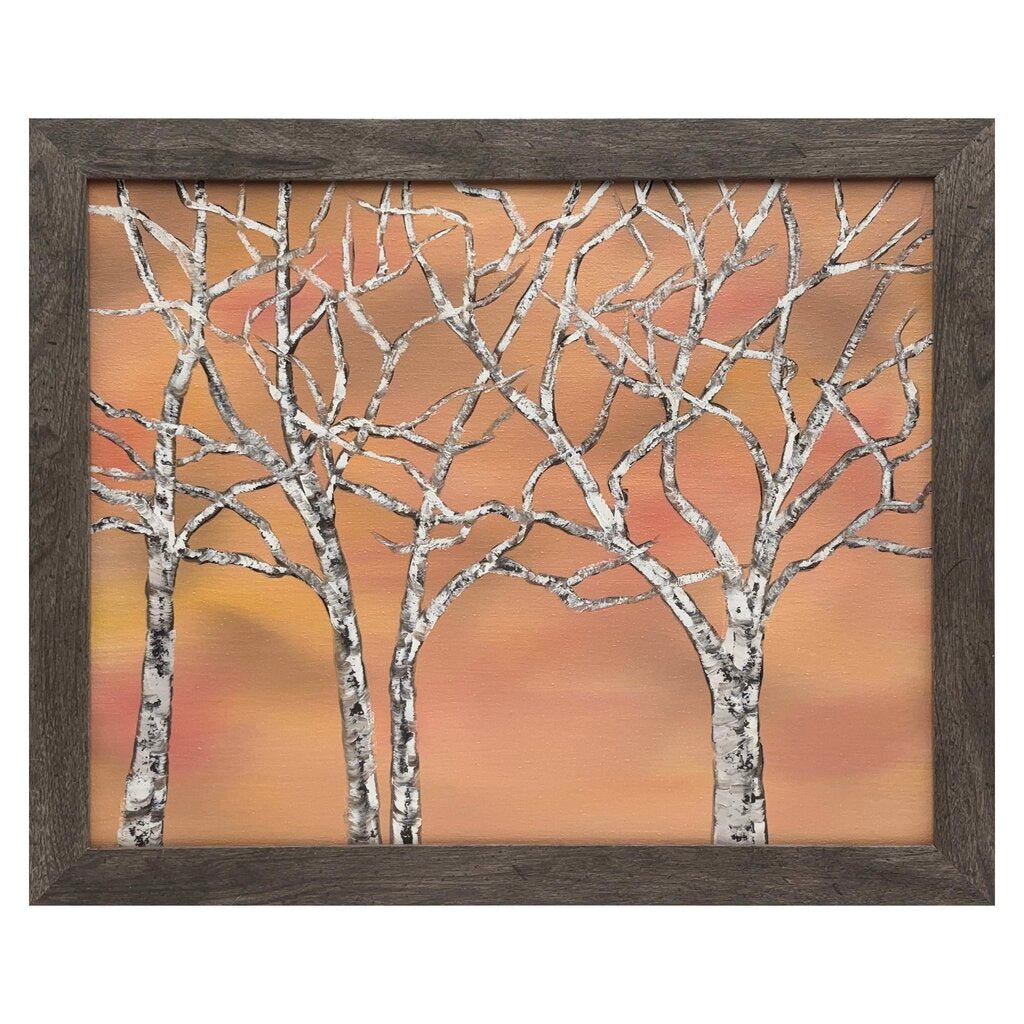 #224 Birch Trees II original oil on canvas painting 16"x20" with a gray frame