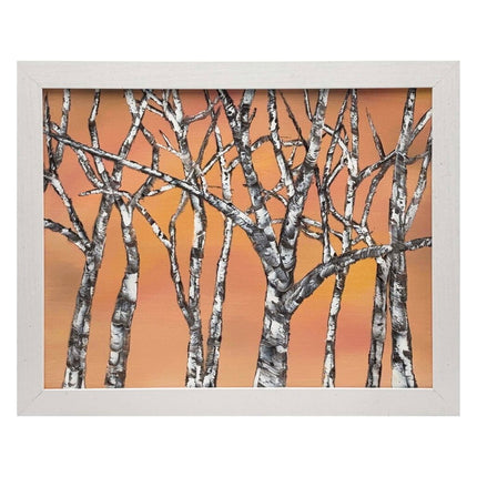 #225 Birch Trees III original oil on canvas painting 11"x14" with a white frame
