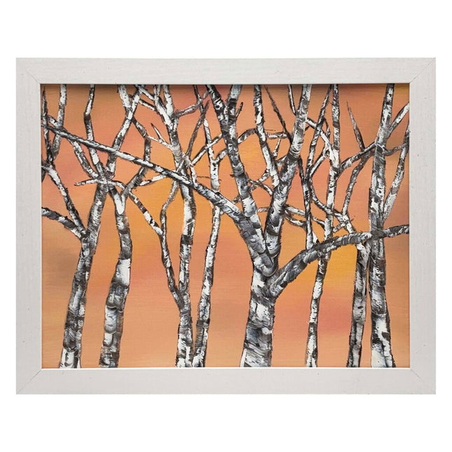 #225 Birch Trees III original oil on canvas painting 11"x14" with a white frame
