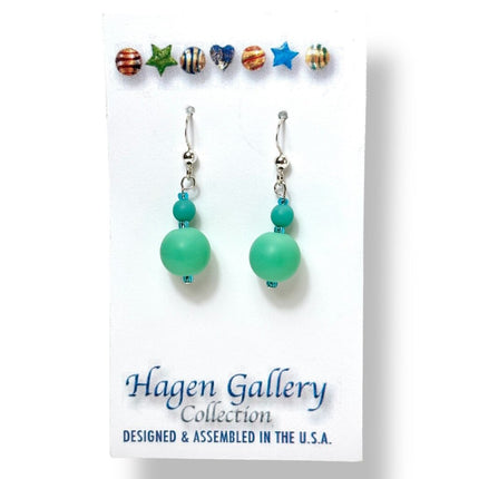 Tumbled Sea Glass Earrings - dark seafoam