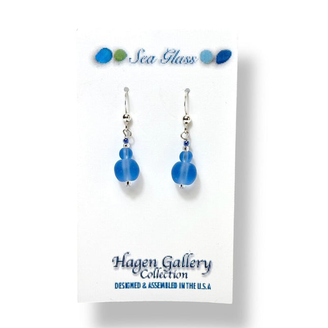 Tumbled Sea Glass Earrings - lt sapphire