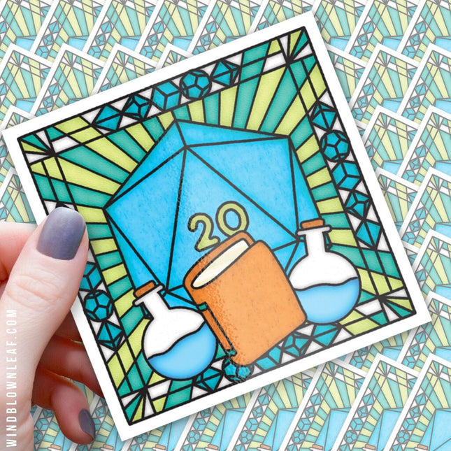 Sticker - Stained Glass d20 with Potions 3/$10
