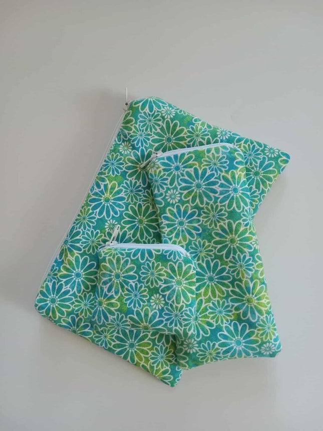 Pencil Pouch Trio Blue/green Daisies