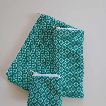 Pencil Pouch Trio Blue Flower