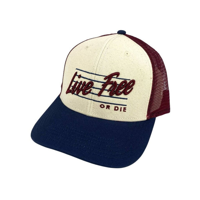 LFOD Cosmic Script Hat- Stone/Navy/Maroon mesh