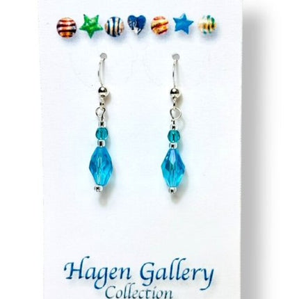 Swarovski Crystal Earrings - Aqua Polygon