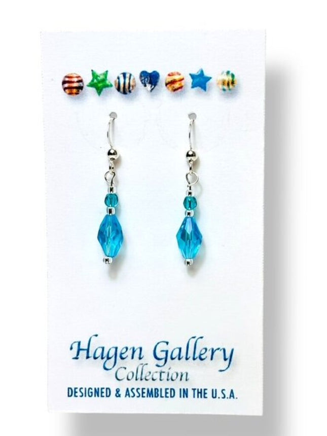 Swarovski Crystal Earrings - Aqua Polygon