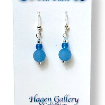 Tumbled Sea Glass Earrings - Light Sapphire Round