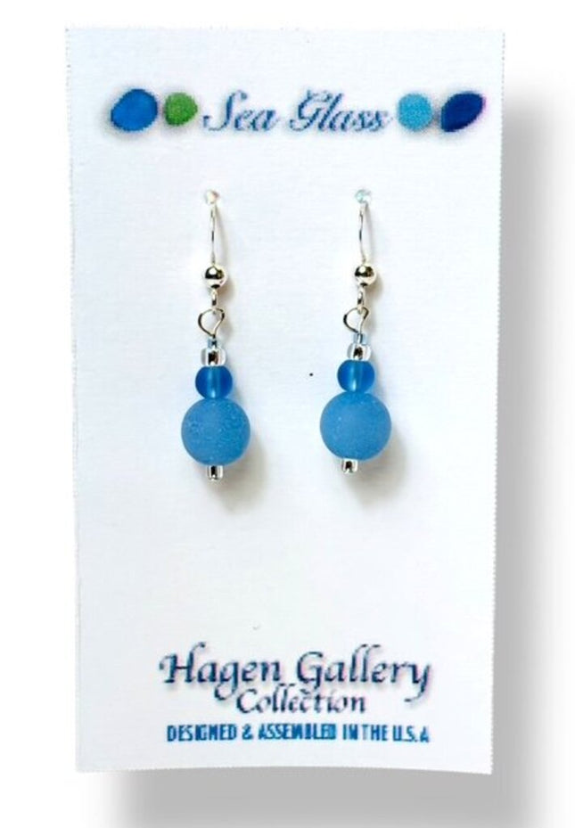 Tumbled Sea Glass Earrings - Light Sapphire Round
