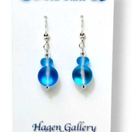 Tumbled Sea Glass Earrings - Lt Sapphire (periwinkle) round