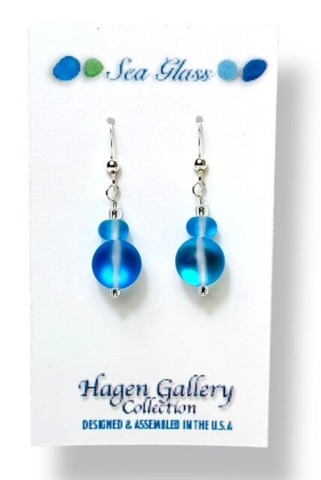 Tumbled Sea Glass Earrings - Lt Sapphire (periwinkle) round