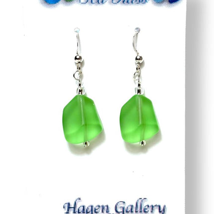 Tumbled Sea Glass Earrings - Peridot nugget