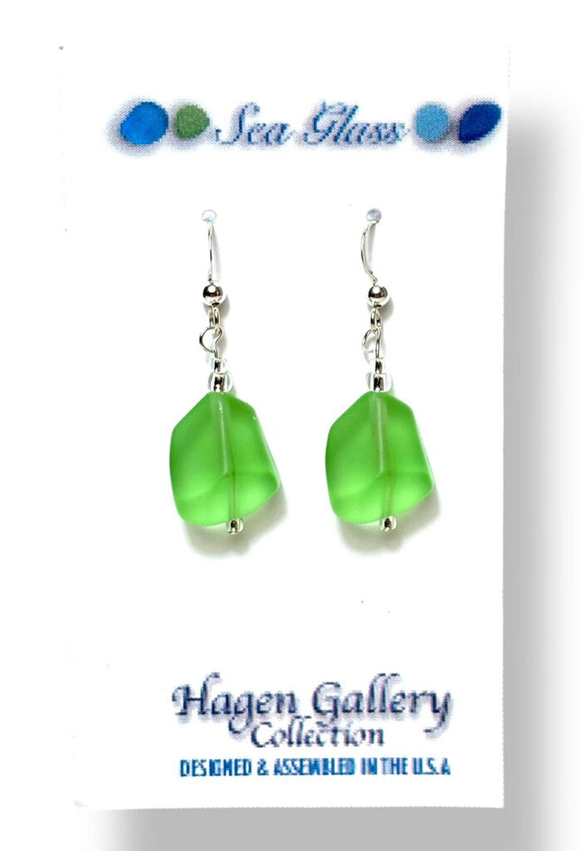 Tumbled Sea Glass Earrings - Peridot nugget