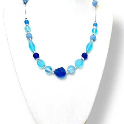 Tumbled Sea Glass Necklace Chunky - Aqua/Cobalt/LtSapphire
