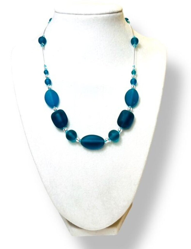 Tumbled Sea Glass Necklace Chunky - Indicalite (Teal)