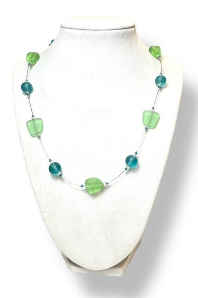 Tumbled Sea Glass Necklace Fl - Peridot/Aqua