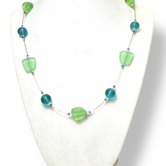 Tumbled Sea Glass Necklace Fl - Peridot/Aqua