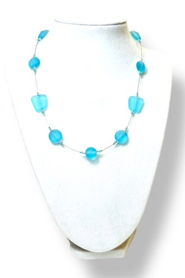 Tumbled Sea Glass Necklace Fl - Aqua