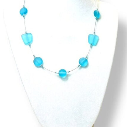Tumbled Sea Glass Necklace Fl - Aqua