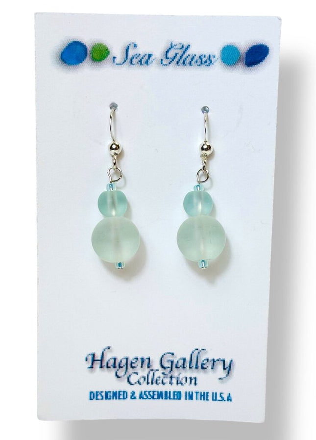 Tumbled Sea Glass Earrings - Light Seafoam double rounds