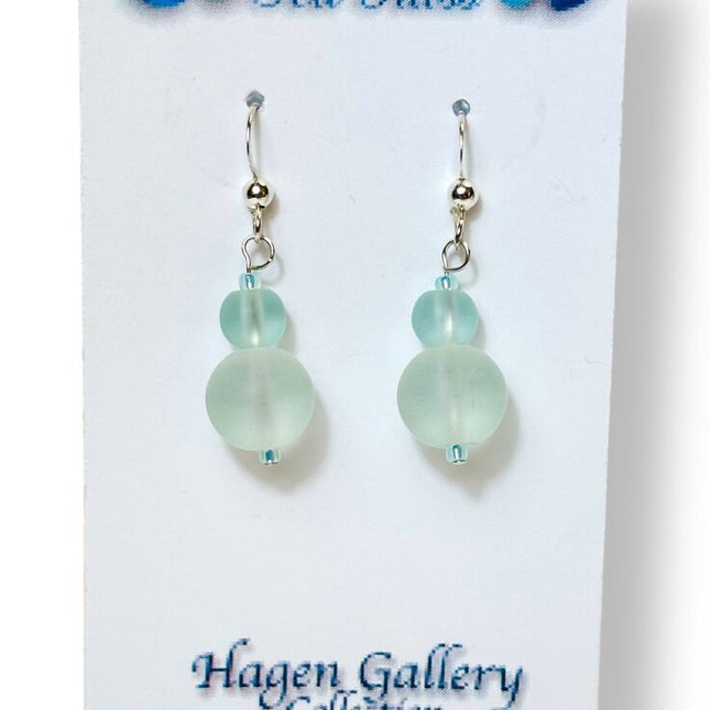 Tumbled Sea Glass Earrings - Light Seafoam double rounds