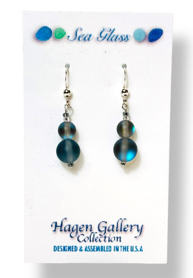 Tumbled Sea Glass Earrings - Grey double rounds