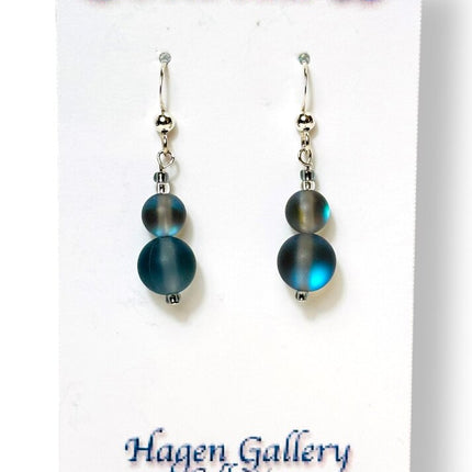 Tumbled Sea Glass Earrings - Grey double rounds