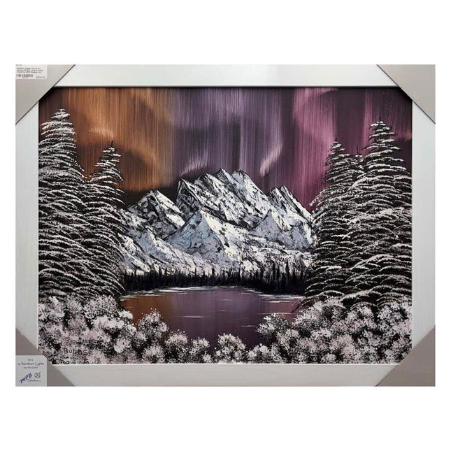 #172 Northern Lights original oil on canvas 18"x24" with a white frame