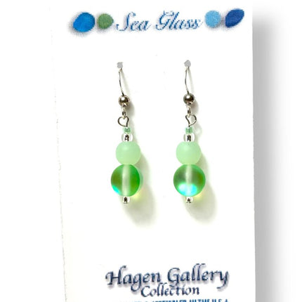 Tumbled Sea Glass Earrings - Mint Green- Double Rounds