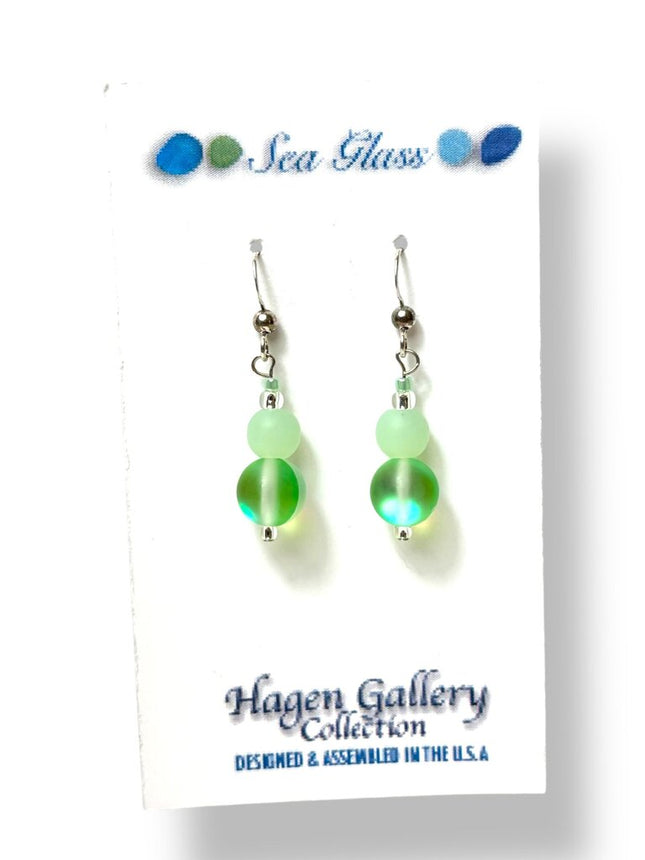 Tumbled Sea Glass Earrings - Mint Green- Double Rounds